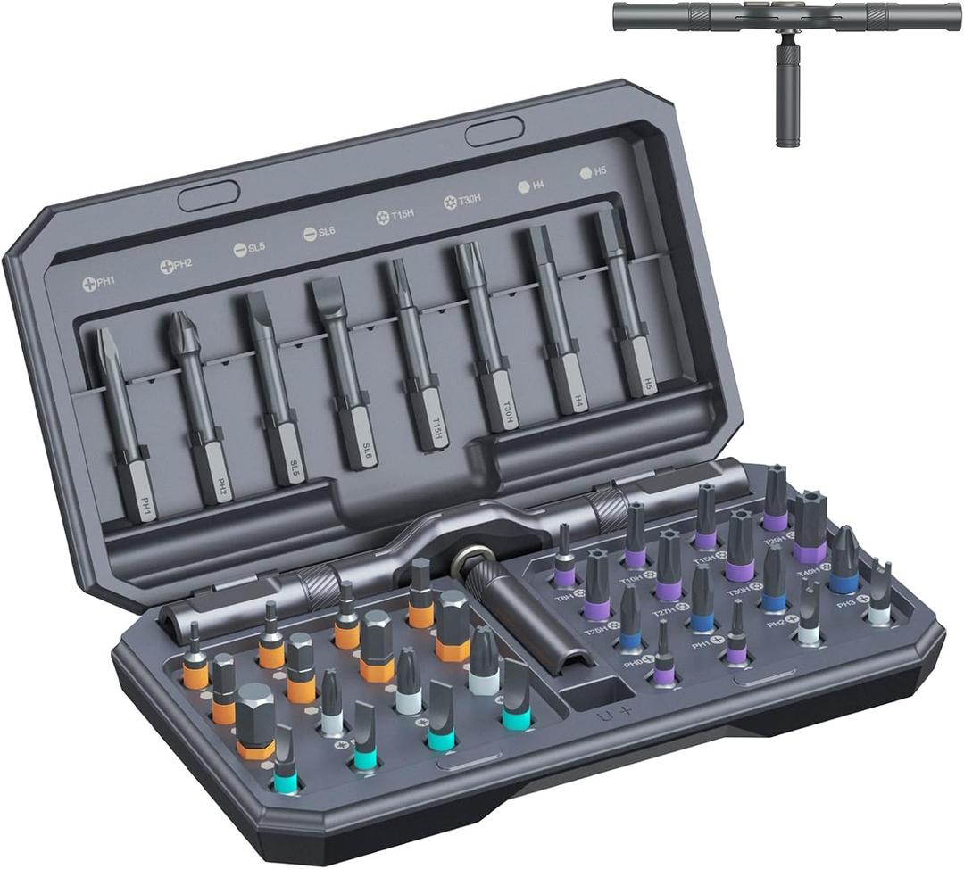 ORIA 42 in 1 Magnetic Screwdriver Set, Multi Bit Ratchet Screwdriver Set With T Handle, Portable DIY Repair Tool Kit for Electronic Repair, Furniture, Bicycle, Computer (Grey)