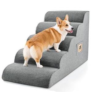 IFNOW Dog Stairs for Small Medium Dogs and Cats 19.7" H, 5Step Studry Dog Steps for Bed, Couch, High Density Foam Pet Stairs for Dogs to Get on Bed, NonSlip Balanced Curved Indoor Pet Ramp, Grey