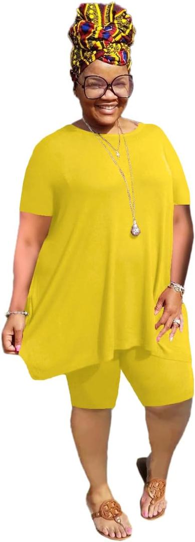 Mrskoala Women Two Piece Outfit Casual Sweatsuits Summer Sets (Small, Yellow)