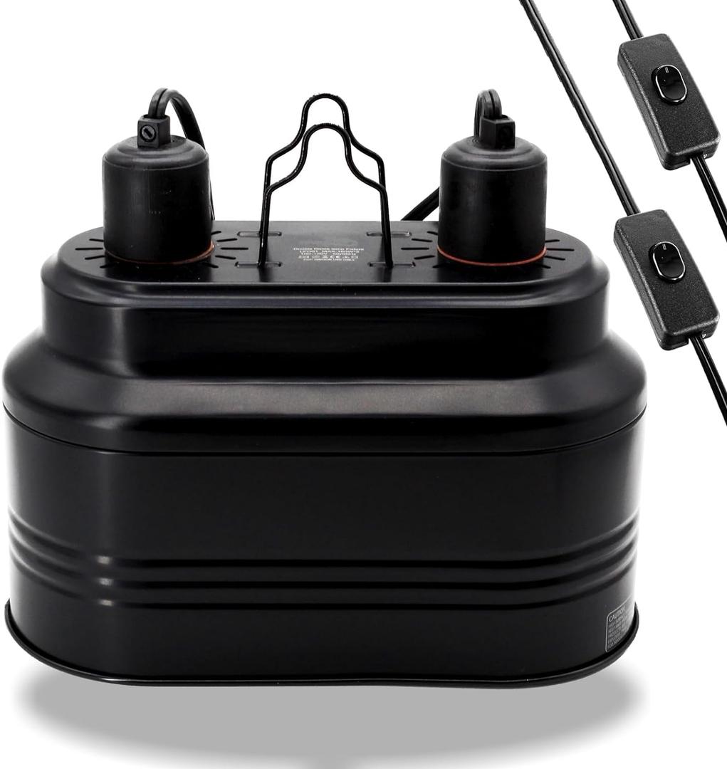 Dual Reptile Lamp Fixture with Independent Switches, UVB & Basking Bulb Holder for Glass Terrarium Habitat - Heat Light Fixture for Bearded Dragons, Turtles, Snakes & Lizards