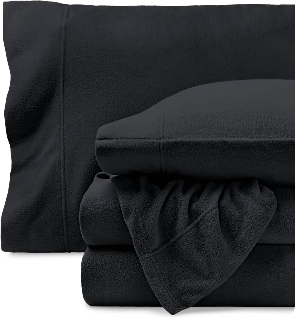 Bare Home Super Soft Fleece Sheet Set - Split King Size - Extra Plush Polar Fleece, No-Pilling Bed Sheets - All Season Cozy Warmth (Split King, Black)