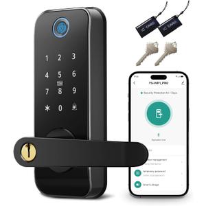 Keyless Entry Fingerprint Smart Door Lock with Handle,Digital Electronic Lock with Touchscreen Keypad,Electric Door Knob for Exterior Interior Entry/Bedroom Front Doors,Built-in WiFi