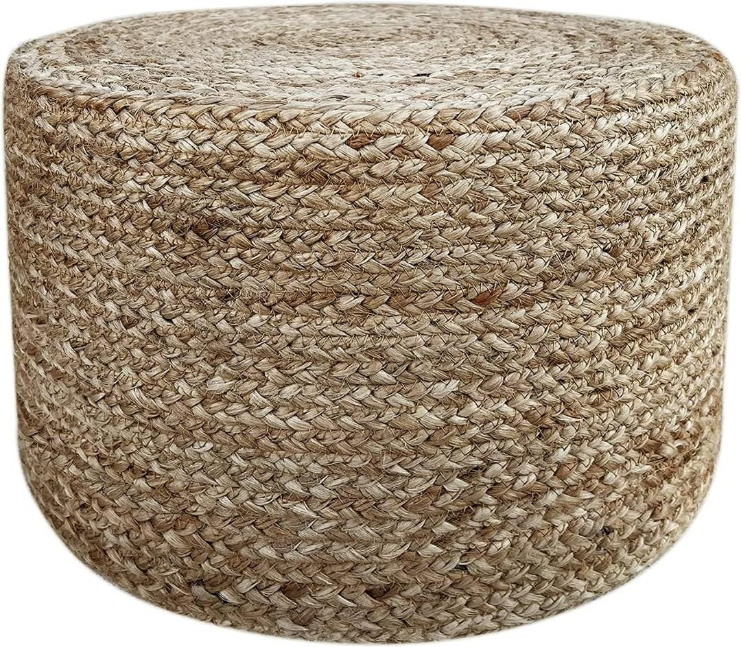 Jute Pouf Ottoman | Footrest Pouf | Hand Braided - Round Boho Pouffe - for Living Room, Bedroom, Nursery (18"x18"x12") Natural
