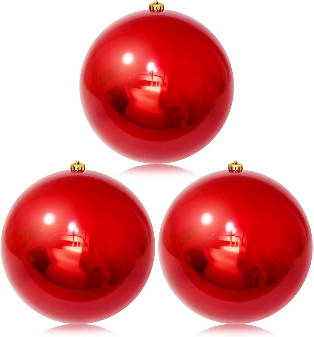 Hollowfly Christmas Ball Ornaments UV Resistant and Waterproof Shatterproof Ball Outdoor Shiny Christmas Tree Hanging Ornaments Decorations for Indoor Outdoor, Dark Red(8 Pcs,8 Inch)