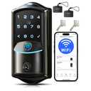 Veise VE027 Built-in Wi-Fi Smart Lock, Fingerprint Keyless Entry Front Door Lock, App Remote & Voice Control, No Hub Needed, Touchscreen Keypad Deadbolt, IP65 Waterproof, BHMA Grade 3, Matte Black