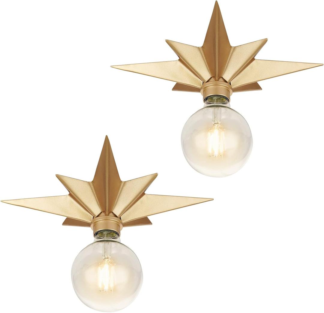 FRIDEKO HOME 2 Pack Flush Mount Ceiling Light - Star Lights Fixture Hallway Lighting Fixtures Modern Ceiling Lights Brass Flush Mount Light Fixture for Kitchen Bathroom Bedroom Entryway (2 Pcs Brass Ceiling Light)