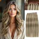 WIGER Genius Butterfly Hair Extensions Real Human Hair 20 Inch Double Layer Hair Extensions Golden Brown Invisible Scalp-simulated Remy Human Hair With Highlights 100g/Pack (Mixed Blonde)