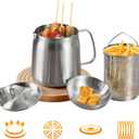 PUCOHOUSE 304 Stainless Steel Deep Fryer Pot with Basket & Strainer,Frying, Cooking, Camping,Oil Filter Container,2L2Qt)