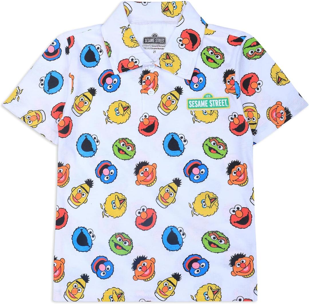 Sesame Street Boys Half Button Shirt for Infant and Toddler (4T, White/Multi)