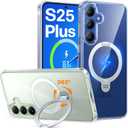 TORRAS 360Spin Magnetic Stand for Samsung Galaxy S25 Plus Case (2025), Fit for Magsafe Military Grade Shockproof Slim Protective S25+ Plus Case with Kickstand & Ring Holder, Ostand Spin, Clear