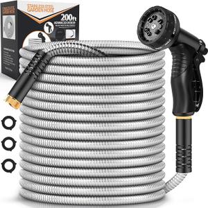 Rcfunkid Garden Hose 200FT No-Kink Metal Hose With 10 Function Nozzle Tough