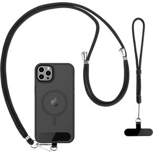 CACOE Cell Phone Lanyard 2 Pcs-1 Pcs Adjustable Neck Strap,1 Pcs Wrist Strap, 2 Pcs Pads, Universal Crossbody, Multifuctional Compatible with Most Smartphones(Black)