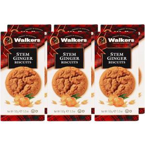 Walker's Shortbread Stem Ginger Biscuits, Scottish Cookies, 5.3 Oz (Pack of 6) (EXP 06/30/27)
