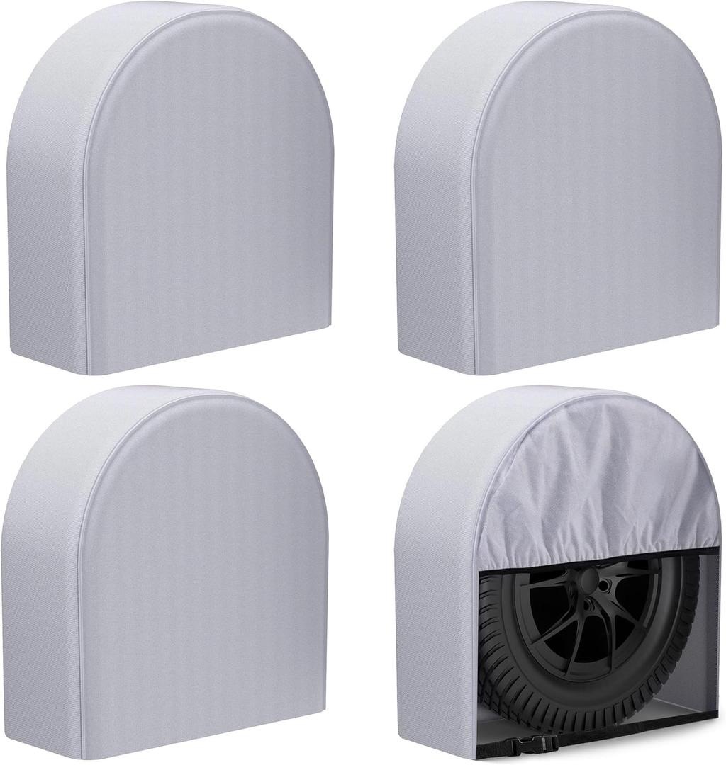 eletecpro RV Tire Covers 4 Pack, Waterproof Wheel Covers with Tough 600D Oxford Fabric, UV Protective Accessories for Trailer, SUV, Truck, Camper, Universal Fit 26-29 Inch Tire Diameters, Gray