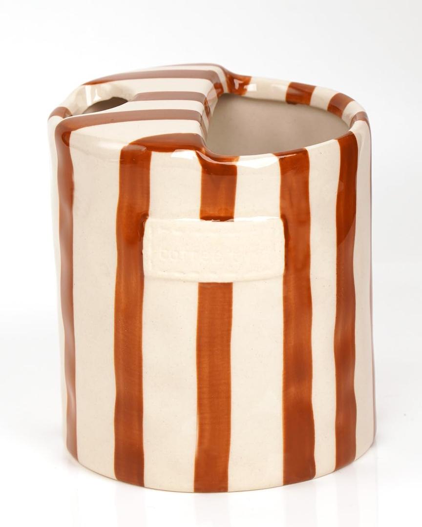 JMCRATE Coffee Mug Espresso Cup 10oz Ceramic Coffee Mugs Porcelain Coffee Cup HandPainted Striped Art Multiple Use for Kitchen, DiningBrown