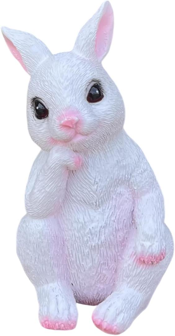 Easter Bunny Statue, Spring Tabletop Decoration, Cute Rabbit Figurine for Indoor Outdoor Easter Decor (Bunny Thinking)
