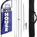 Open House Signs for Real Estate Agents, Open House Flag Pole Kit and Ground Stake, 11 FT Feather Flag Banner for Outside Business Advertising, Open House Flags for Real Estate (Blue)