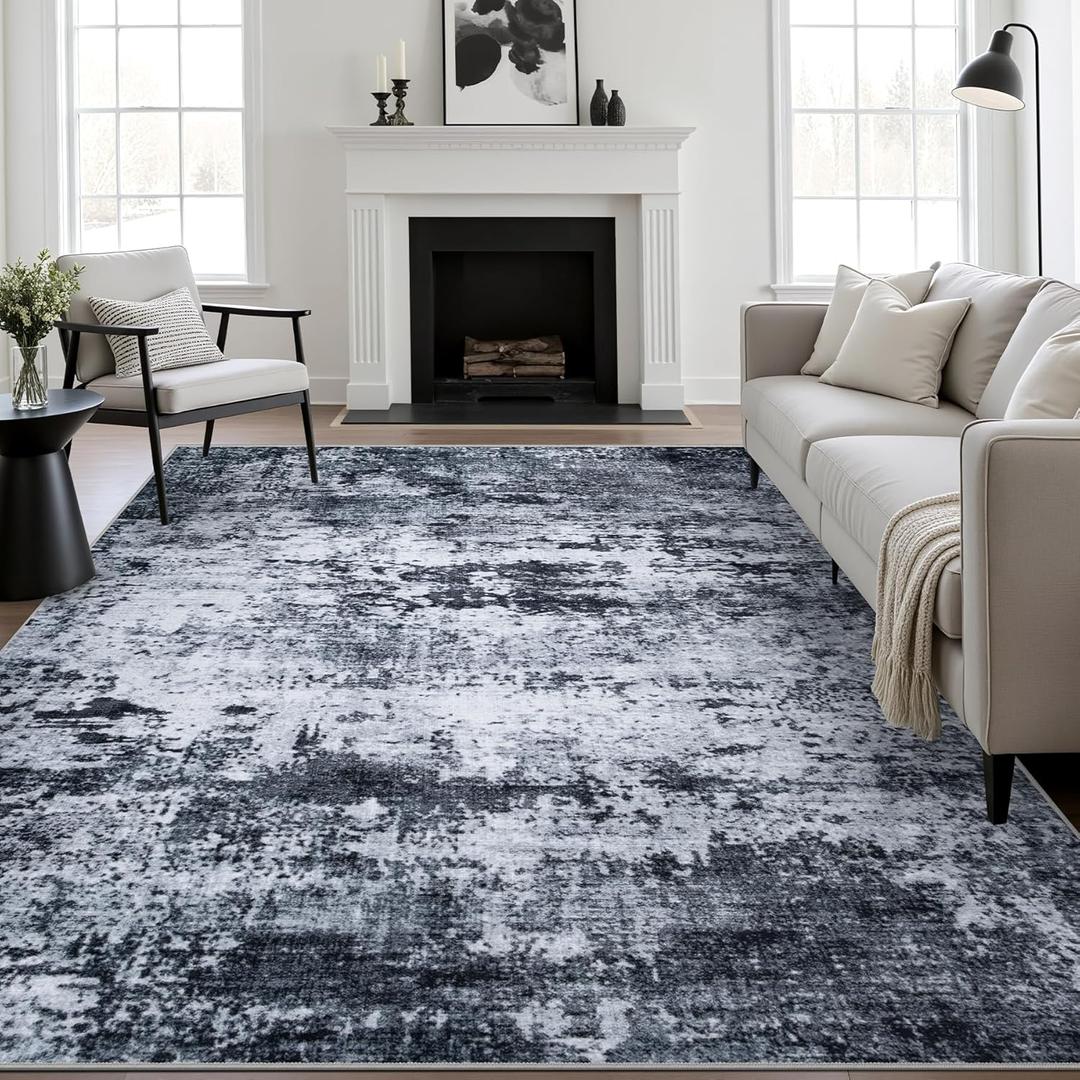 5x7 Area Rug Living Room Rug: Washable Modern Abstract Soft Thin Rug Indoor Floor No Slip Stain Resistant Carpet for Bedroom Dining Room Farmhouse Nursery Home Office - Black 5x7 Area Rug Living Room Rug: Washable Modern Abstract Soft Thin Rug Indoor Floor No Slip Stain Resistant Carpet for Bedroom Dining Room Farmhouse Nursery Home Office - Black