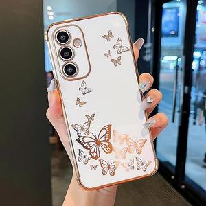 ZTOFERA Magnetic Case for Samsung Galaxy S24, Compatible with Wireless Charger Duo, Elegant Butterfly for Lovely Cute Girls & Women, Soft Plating Full Cover Camera Lens for Samsung S24 Case-White