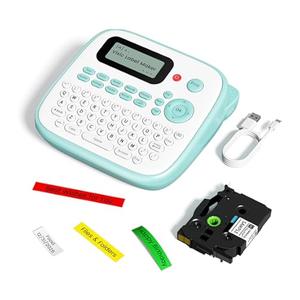 Label Maker Machine with Tapes Bundle, Blue Label Maker Waterproof-Labels, Desktop Labeler Machine with 4PK Tapes Laminated White for Home Kids School Items, Keyboard Labeler with 16 Fonts 800+ Icons