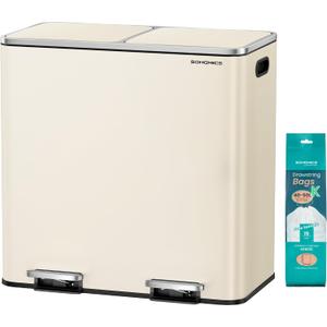 SONGMICS Trash Can, 2 x 10.6 Gallon (2 x 40 L), Almond Color