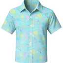 Yoimira Boys Hawaiian Shirt Neon Tropical Print Short Sleeve Button Down for Kids Age 11-12