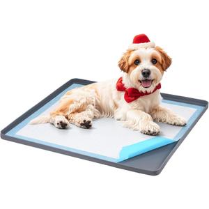 Pee Pad Holder for Dogs, Dog and Puppy Pee Pads Holder, 24"x24" Non-Slip & Leak-Proof & Portable Silicone Mat with Raised Edge Design, Square Puppy Potty Training Tray for Home Floor Protection(Grey) (Gray)