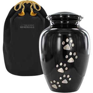 Trupoint Memorials Large Pet Urn for Dogs and Cats Ashes, Paws Print Black Cremation Urns for Pets up to 122 lbs