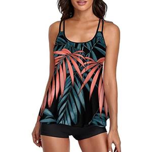 Urchics Womens 2025 Tankini Swimsuits Tummy Control Flowy Swimwear Two Piece Bathing Suits Swim Tank Top with Boyshorts L