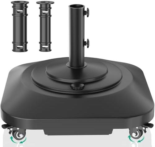 Umbrella Base with Wheels, Umbrella Stand Base Heavy Duty 100lb Windproof, Fillable Umbrella Base Mobile Square Umbrella Stand Outdoor Base for Patio, Deck, Poolside, Lawn, Fits Most Sized Umbrellas