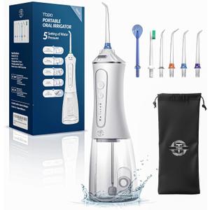 Water Dental Flosser Cordless, Portable Oral Irrigator with 5 Modes, 300ML Tank, Rechargeable, IPX7 Waterproof, Travel & Home Teeth Cleaner for Braces and Gums