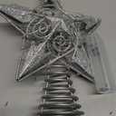 Juegoal Star Tree Topper with 20 LED Lights, Metal Silver Lighted Treetop Ornaments, Battery Powered Light Up Christmas Tree Decorations, 6.5 x 6.5 Inches