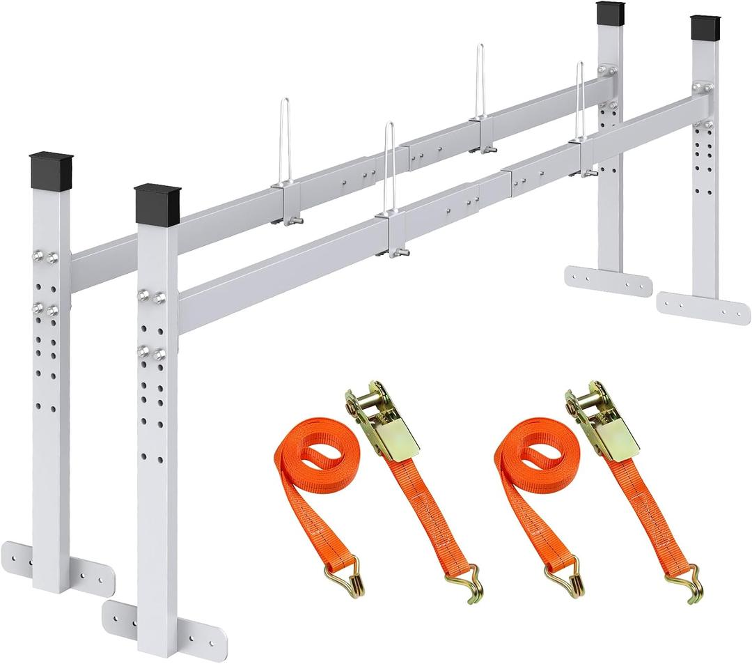 JY PERFORMANCE Ladder Rack for Trailer, Universal Trailer Roof Top Ladder Rack with Stoper, 5.77-8.65 ft Adjustable for Enclosed and Open Trailer, 400 LBS Capacity, Sliver