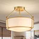 WUZUPS Chandelier 3-Light Semi-Flush Mount Ceiling Light Frosted White Glass Shade Modern Lighting Fixture for Diningroom Hallway Kitchen Bathroom, H 10" x W 14.8", E12 Base, Gold