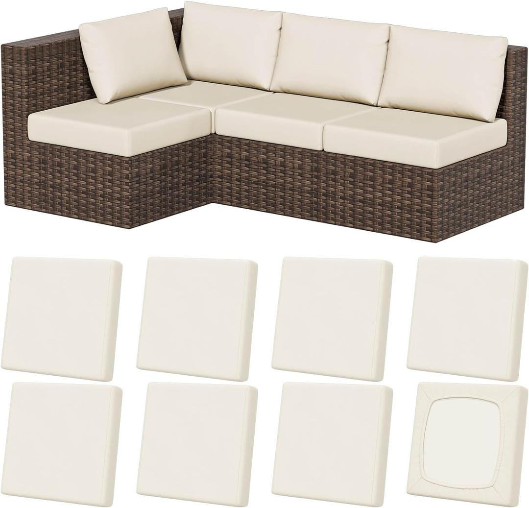8Pcs Stretch Patio Cushion Covers, Outdoor Couch & Sofa Replacement Slipcovers for Patio Furniture Cushion Covers, Washable Reusable Furniture Protector
