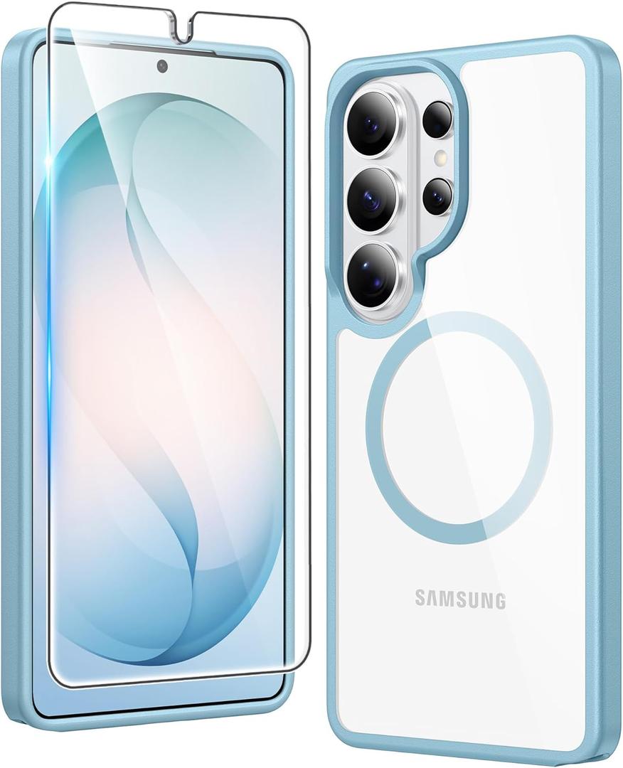 FNTCASE for Samsung Galaxy S26-Ultra Case: Clear Magnetic Phone Cases with Screen Protector Compatible with Magsafe Slim Anti Yellowing Rugged Protective Transparent Cell Cover (C-Teal Magnetic)