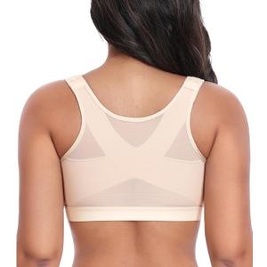 HACI Women's Front Closure Posture Bra Full Coverage Back Support Everyday Wireless Comfy Unpadded Cup (38B, Beige)