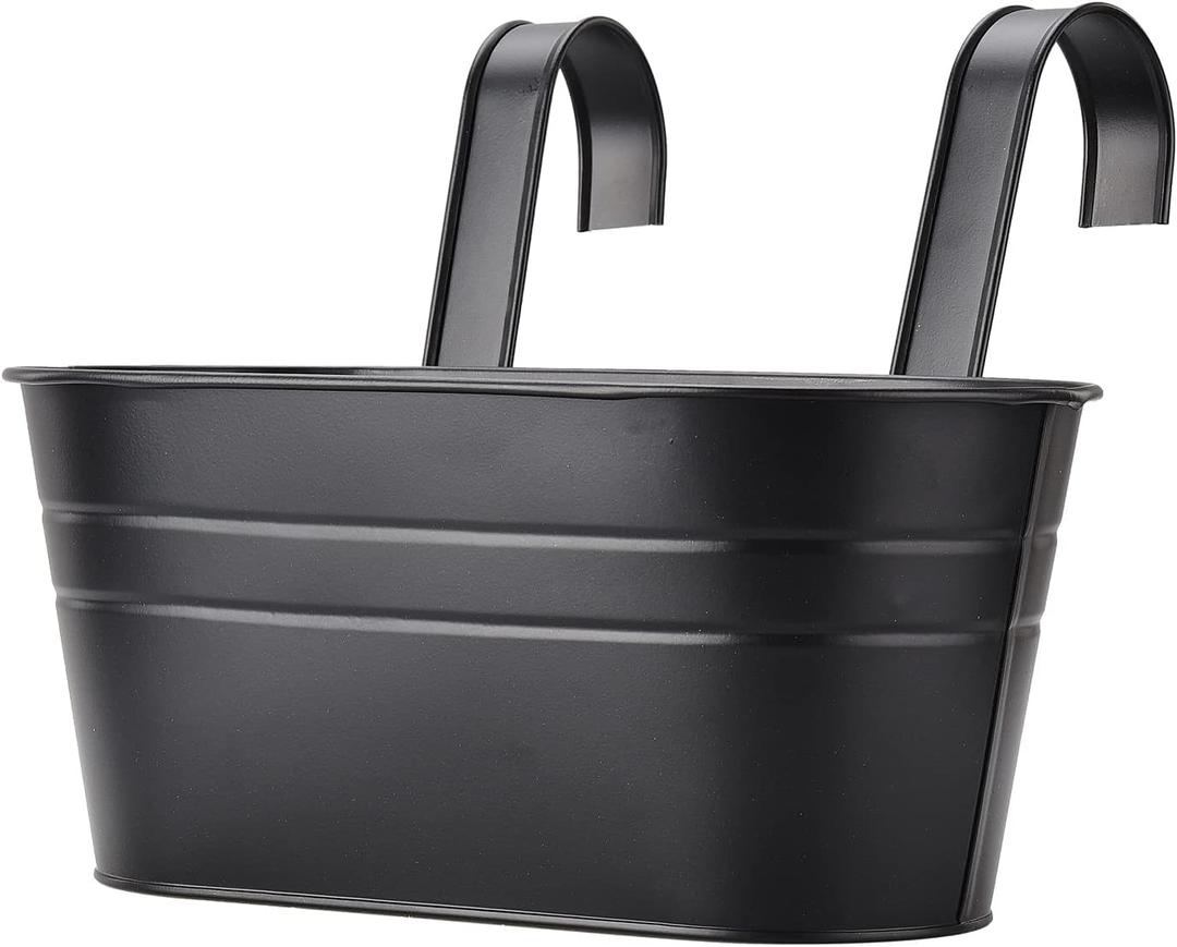 JUOPZKENN Metal Hanging Plant Pots, Black Hanging Flower Pots Colorful Planter Bucket Hanging Plants with Detachable Hooks Pot for Railing Fence Balcony Garden Yard Decoration (Black), 5 Pack