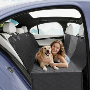 100% Waterproof Dog Car Seat Cover, Full Coverage Back Seat Protector for Dogs with Anti-Slip Bottom, Mesh Window & Storage Pocket  Heavy Duty 600D Oxford Hammock for Cars, SUVs, Trucks (53.9"x57.9", Black)