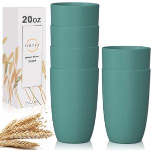 Wrova Wheat Straw Cups 6 PCS Good Alternative to Plastic Reusable Cups 20 oz Unbreakable Drinking Cup Reusable Dishwasher Safe Water Plastic Glasses Green