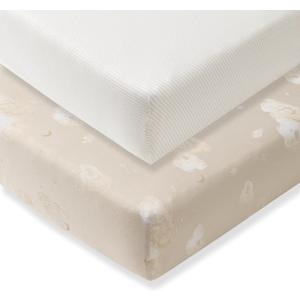 Burt's Bees Baby Essential Organic Cotton Fitted Crib Sheet, Breathable for Boy Girl Standard Crib & Toddler Mattresses (2-Pack, Good Night Sky Stone 2-pk)