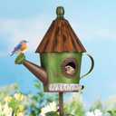 BAYN 57 Bird Houses Stake for Outside, Metal Watering Can Birdhouse Garden Stake Wild Bird Feeder Pole with Welcome Sign Outdoor Decorations for Patio, Backyard, Garden