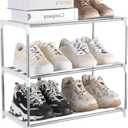 Small Shoe Rack, Narrow Stackable Shoe Shelf Organizer for Entryway, Doorway and Bedroom Closet (3-Tier, White)