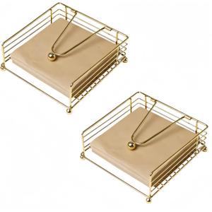 Gold Napkin Holder Modern Square Metal Flat Napkin Storage Stand Holder with Weighted Pivoted Arm for Outdoor Farmhouse Wedding Party Hotel(2pcs,Gold)