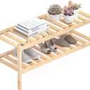 Shoe Rack, 2-Tier Bamboo Stackable Shelf Storage Organizer, Stand for Closet, Entryway, Hallway, Bathroom and Living RoomNatural