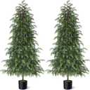 5FT Real Touch Cedar Topiary Trees for Front Porch Decor, Artificial Shrubs Faux Plants Potted UV Resistant Fake Greenery for Outdoor Indoor Door Garden Farmhouse Home Decoration (Set of 2)