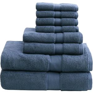 Madison Park 800GSM Bathroom Towel Set of 8 100% Cotton Bath Towel Set for Bathroom Luxurious Highly Absorbent 2 Bath Towels 2 Hand Towels 4 Washcloths Quick Dry Spa Quality Slate Blue (Multi-Sizes)
