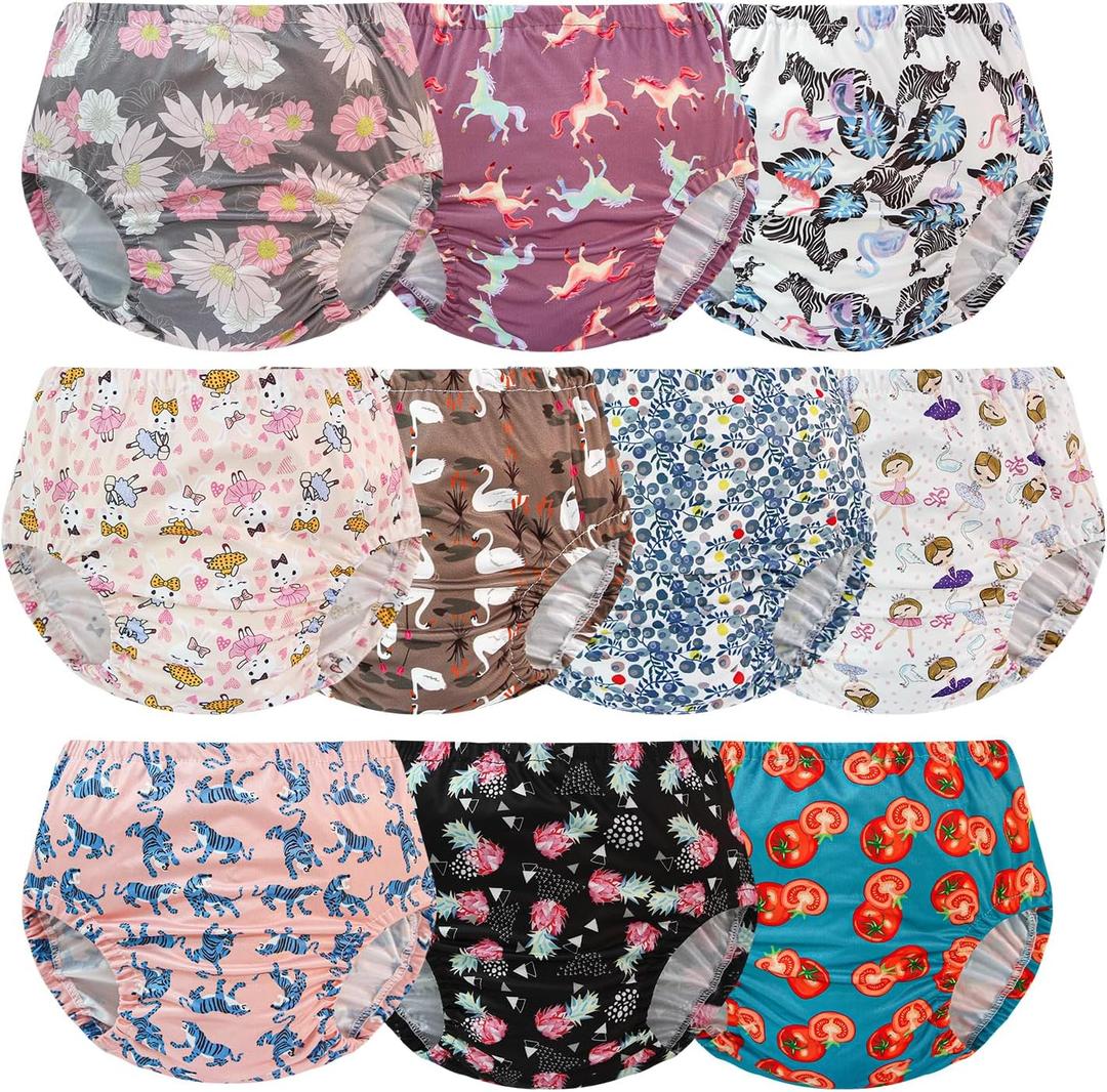 EZ Moms 10 Pack Diaper Covers For Girls Plastic Underwear For Toddlers Comfortable Rubber Pants For Toddlers Reusable Cloth Diaper Cover Breathable Plastic Underwear Covers For Potty Training Girls 6T
