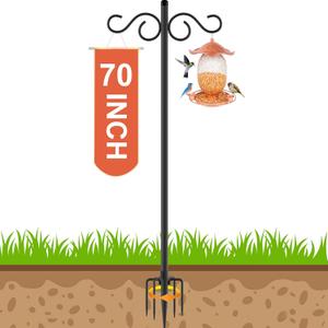 Adjustable Shepherd Hooks for Outdoor,1 Pack 70 Inch 5 Prong Base Bird Two Sided Feeder Poles,Heavy Duty Shepherds Hook,Suitable for Garden in Hanging Flower Basket,Lantern,Bird Nests (1 Pack 70 inch)