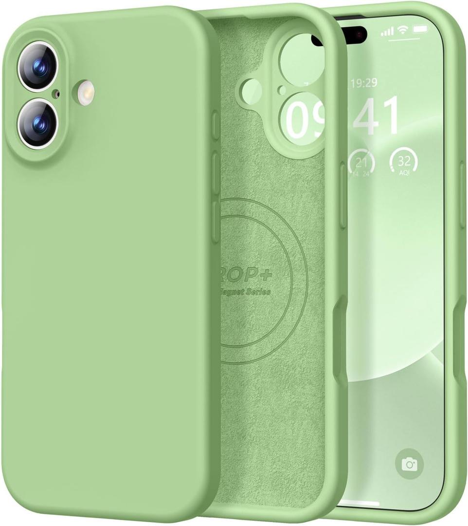Vooii Magnetic for iPhone 17 Case, Compatible with Magsafe (Premium Liquid Silicone) (Integrated Camera Control Button) Full Body Protective Anti-Scratch Microfiber Lining 6.3", Matcha